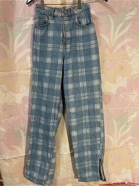 Divided Light Blue Plaid Straight-Leg Jeans